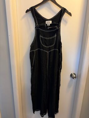 Black Stitched Overalls Wide Leg